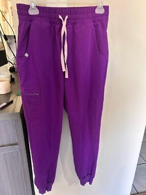 Figs Purple Joggers with Pink Drawstring